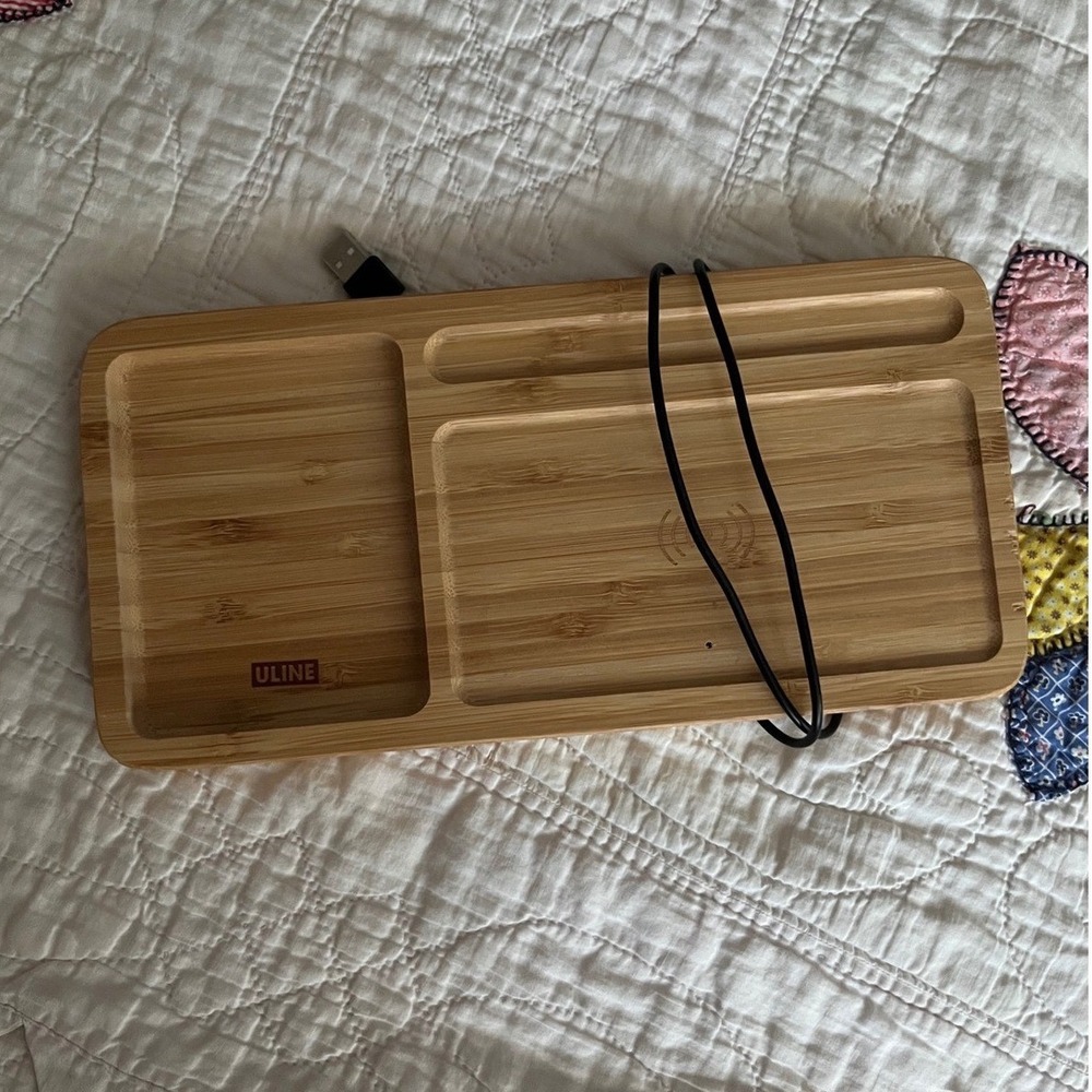 Uline Bamboo Wireless Charging Station Desk Tray H-8863 Wood Qi Charger